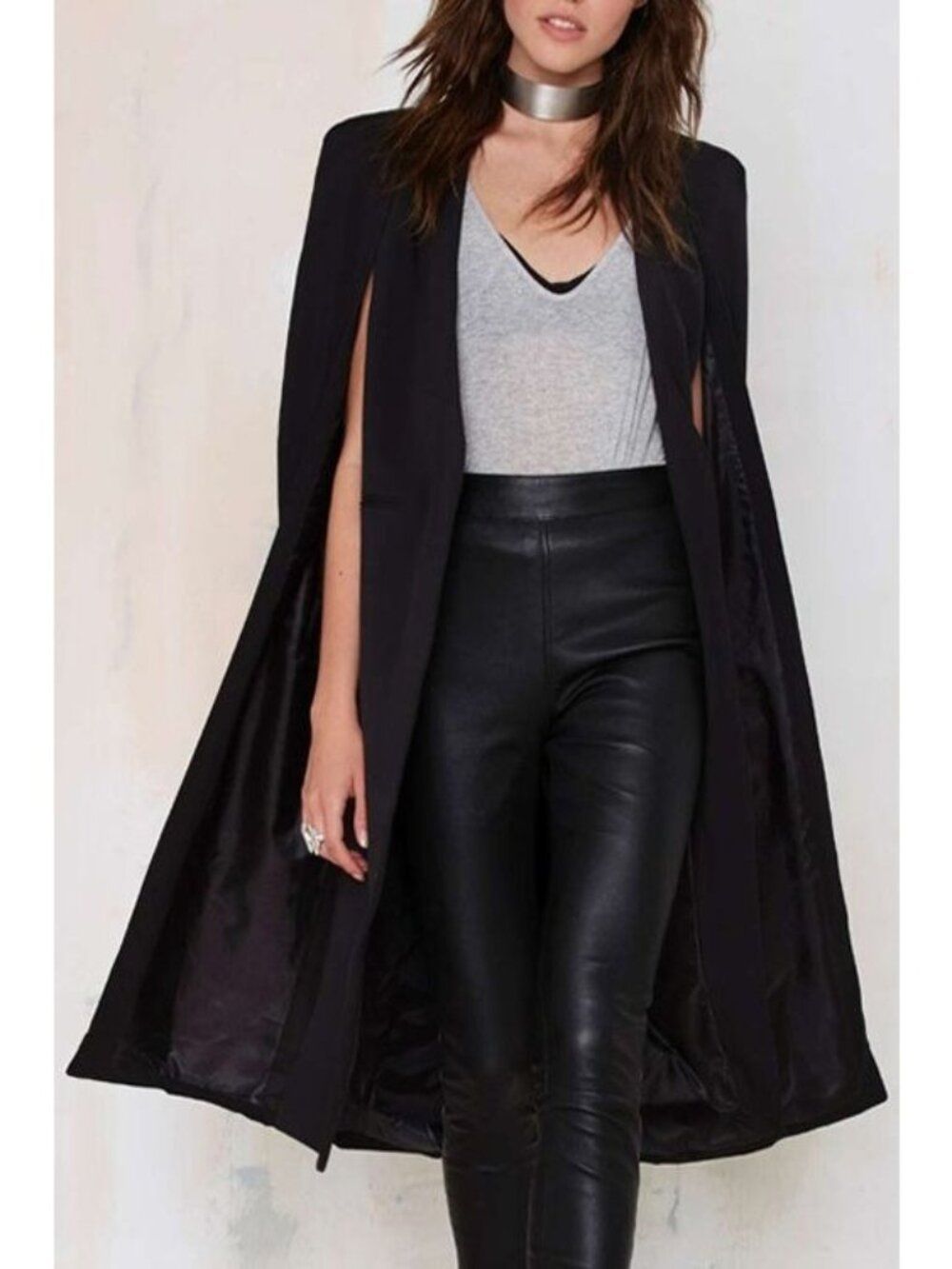 Haoduoyi Black Cape Blazer Open Front Lined Jacket Size 4